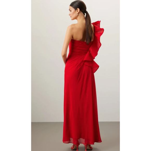 Badgley Mischka Poppy Red Georgette Gown Size 4 - Picture 3 of 10
